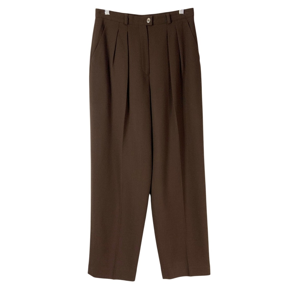 Jones Wear Petite Brown Wool Trousers 10P Zip Button High Rise Pleated Front